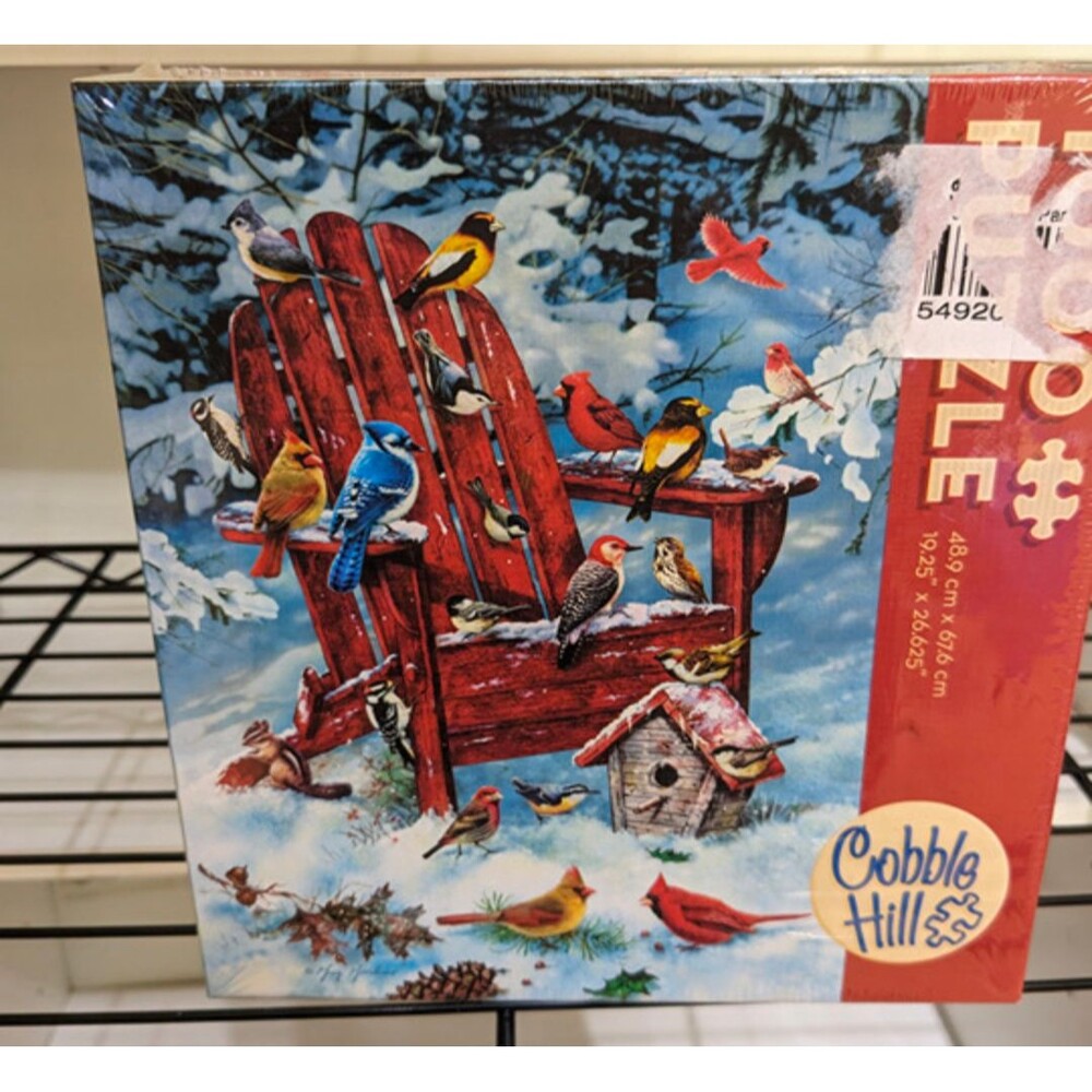 Cobble Hill  Jigsaw Puzzle 1000 Pieces  Adirondack Birds Winter Chair--Sealed